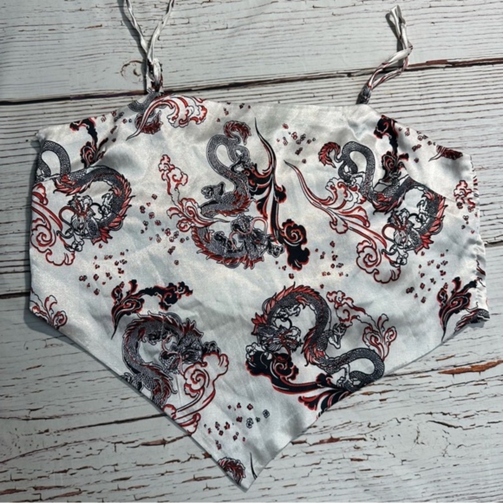 Y2K Style Satin Dragon Halter Crop Top